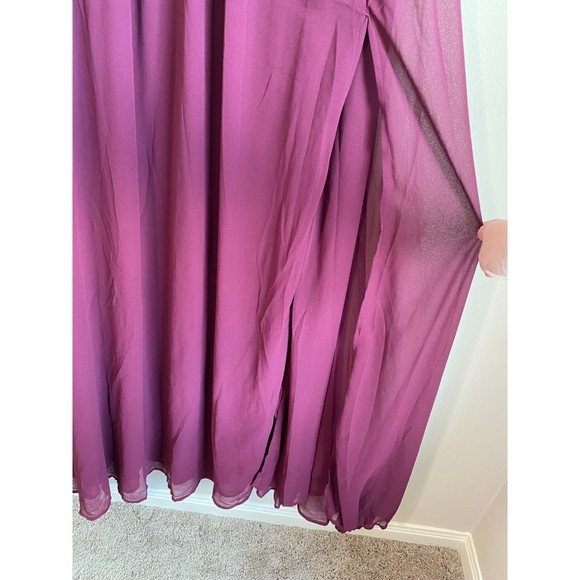 LuLus Heavenly Hues Burgundy Formal Chiffon Maxi Dress Medium Bridesmaid Prom - Picture 9 of 12